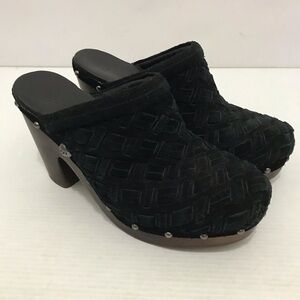 UGG Arroyo Weave Black Suede Wooden Heel Studded Clogs Size 10